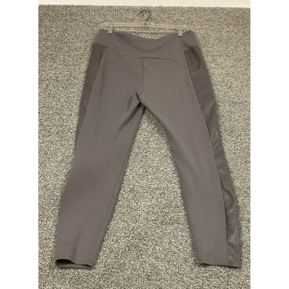 G by Giuliana Gray Faux Leather Pocket Stripe Jogger Leggings Yoga Pants Sz L